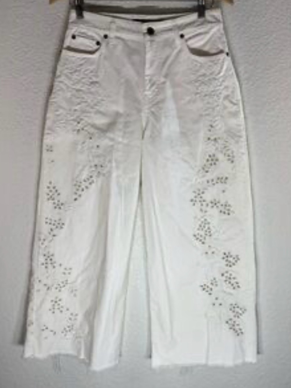 Ralph Lauren Black Label White Denim Wide Leg Eyelet Jeans